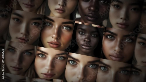 Human male faces composition. Diversity, comunity and uniqueness concept. Close up on faces looking the camera. 