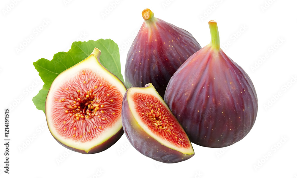 Fresh figs displayed on a white background, showcasing their vibrant color and texture Fresh figs displayed on a white background, showcasing their vibrant color and texture