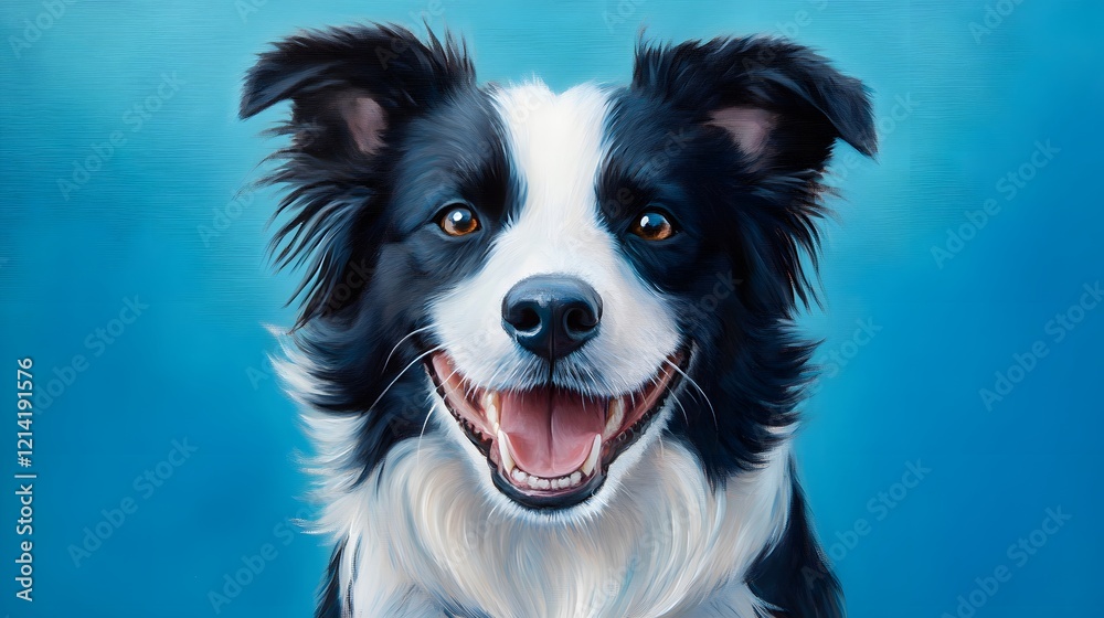 Fototapeta premium Happy Border Collie Portrait Against Blue Background