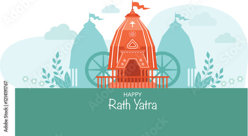 Happy Rath Yatra Celebration Illustration Design A vibrant procession of chariots, devotees, and Lord Jagannath.