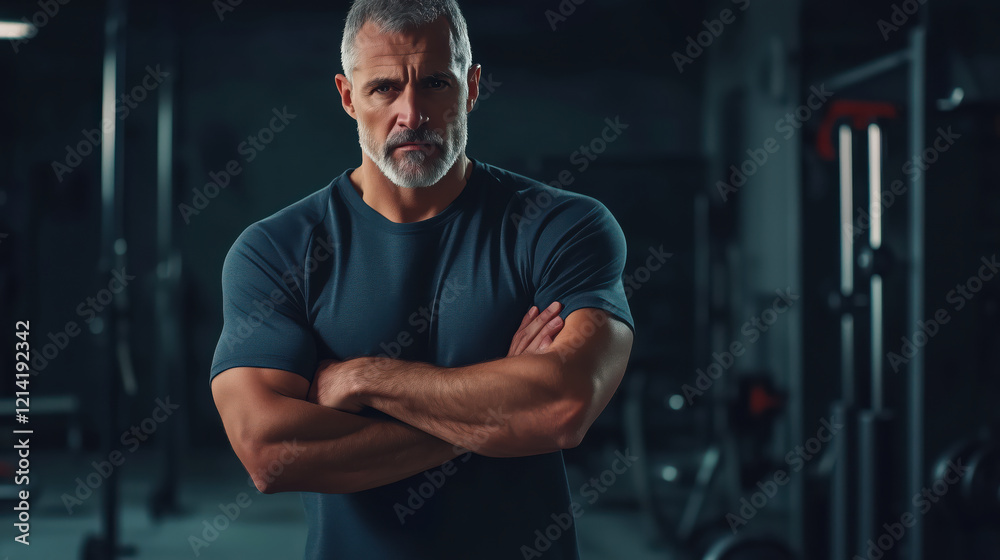 Portrait of muscular trainer in sportswear in the gym. Personal trainer concept. Fitness and bodybuilding concept. Portrait of muscular trainer in sportswear in the gym. Personal trainer concept. Fitness and bodybuilding concept.