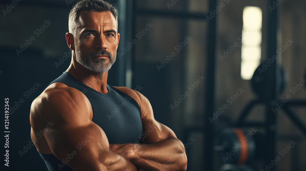 Portrait of muscular trainer in sportswear in the gym. Personal trainer concept. Fitness and bodybuilding concept. Portrait of muscular trainer in sportswear in the gym. Personal trainer concept. Fitness and bodybuilding concept.