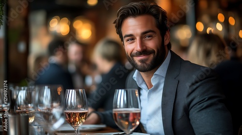 Handsome man smiling at restaurant.