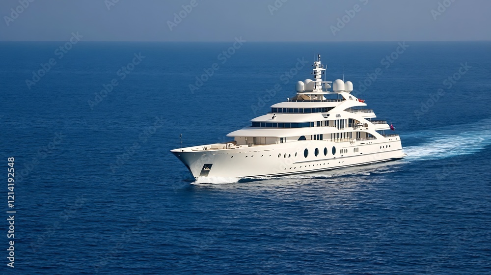 Modern Luxury Yacht Gliding through Open Blue Ocean on a Sunlit Day of Adventure and Opulence : Generative AI Modern Luxury Yacht Gliding through Open Blue Ocean on a Sunlit Day of Adventure and Opulence : Generative AI
