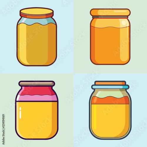 cartoon honey jar vector illustration in colorful grid - a vibrant illustration of four honey jar, perfect for logos, icons and, food themed designs
