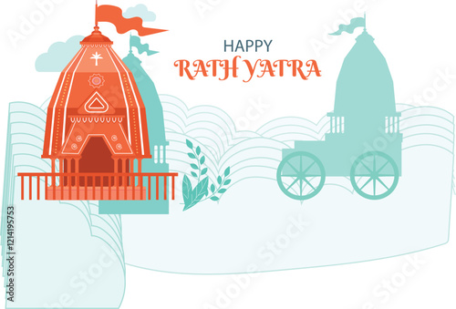 Rath Yatra Festival Illustration Design Artwork A grand Rath Yatra procession with decorated chariots and devotees.