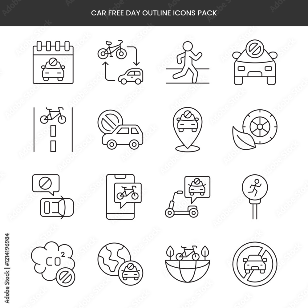 Fototapeta premium Car Free Day Icons Pack