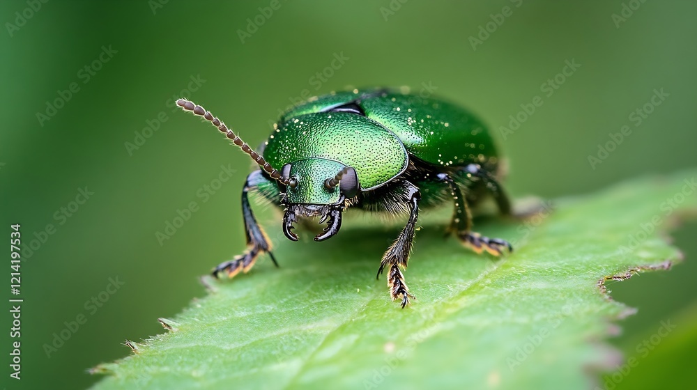 Green Beetle on Leaf Ideal for Entomologists and Nature Lovers Capturing Macro Details : Generative AI Green Beetle on Leaf Ideal for Entomologists and Nature Lovers Capturing Macro Details : Generative AI