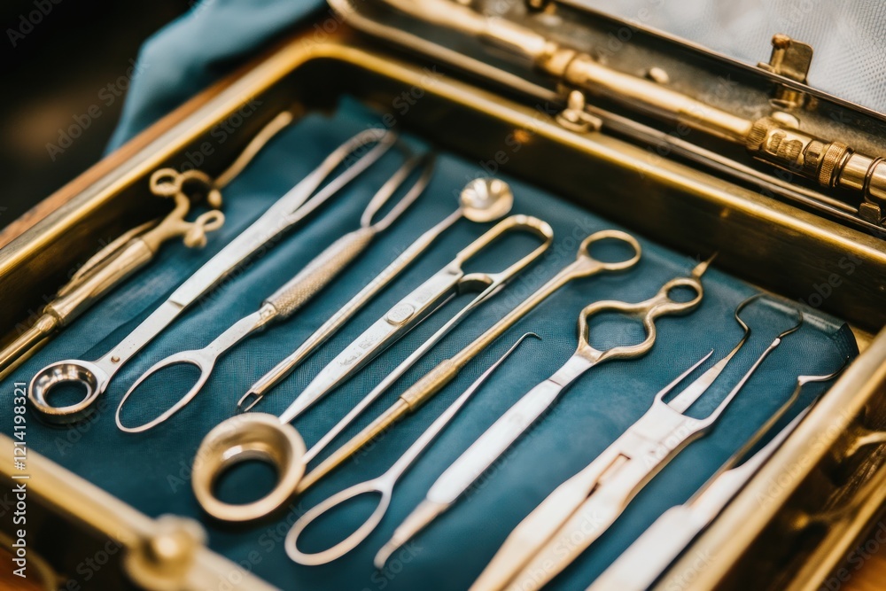 custom made wallpaper toronto digitalAntique medical instruments in a case, close-up, dark background, historical setting