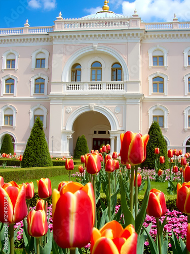 Istanbul, Turkey, 17 April 2006: Tulips of Khedive Palace. photo