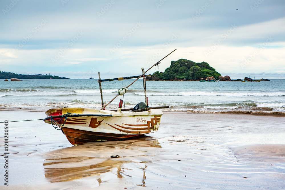 Fototapeta premium Traditional colorful boats in sri lanka on the coast of the indian ocean.