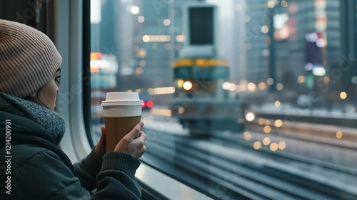 Wallpaper Mural Person Enjoying Coffee by Window with Cityscape View Torontodigital.ca