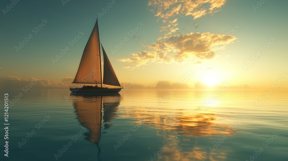 A sailboat gliding across calm, clear waters during a sunset, evoking a sense of smooth sailing and tranquility A sailboat gliding across calm, clear waters during a sunset, evoking a sense of smooth sailing and tranquility