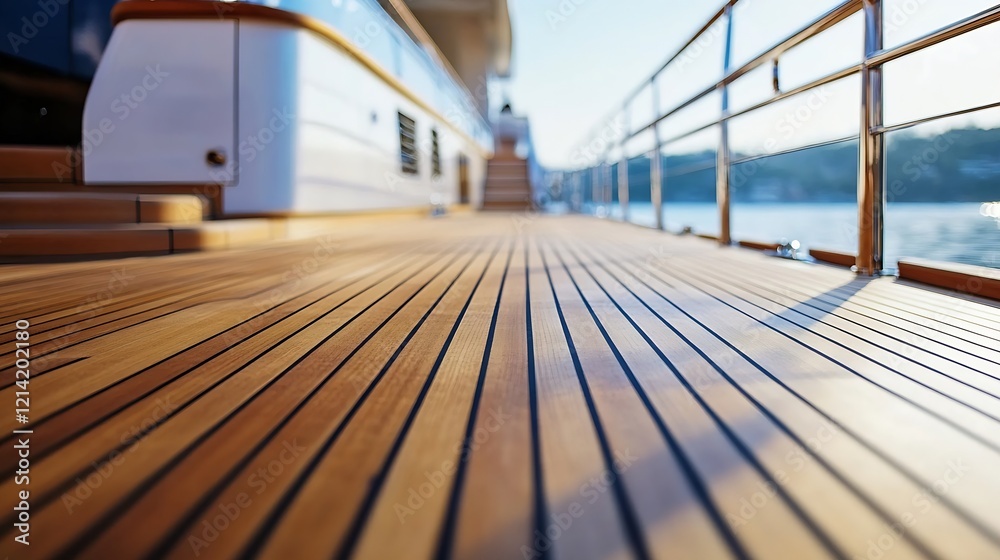 Luxurious Yacht Deck Closeup Featuring Impeccably Polished Wood and Stunning Ocean Views : Generative AI Luxurious Yacht Deck Closeup Featuring Impeccably Polished Wood and Stunning Ocean Views : Generative AI