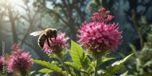 Bee collecting nectar from a Hylotelephium spectabile plant , flowers, pollinators photo