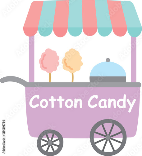 Cotton candy machine cart isolated on white background. Cute illustration with street food sweet snack portable store