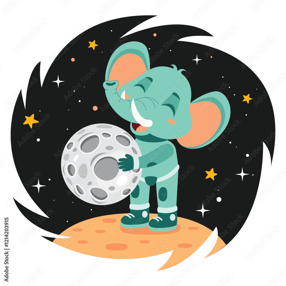 Fototapeta premium Cartoon Animal At Space Illustration