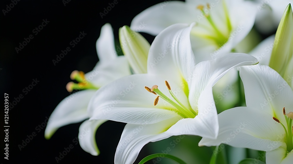 Fototapeta premium Elegant White Lilies on Dark Backdrop Exuding Pure Natural Beauty : Generative AI