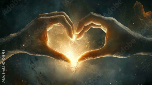 Two hands form a heart symbol, showcasing romantic connection and affection. AI generative photo