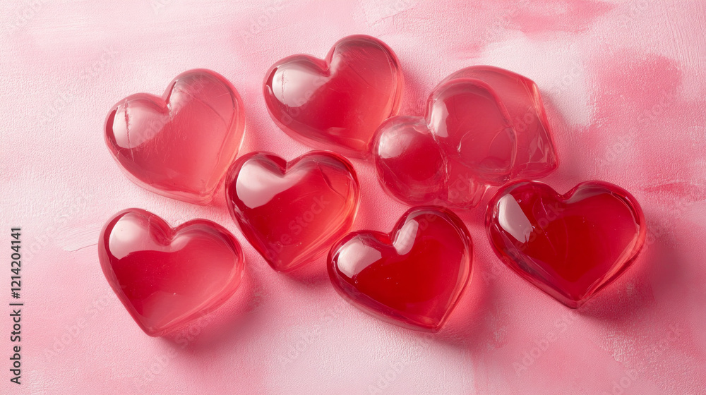 Fototapeta premium Soft pink background with layered red hearts forming a beautiful, romantic design, perfect for celebrating love and affection. AI generative