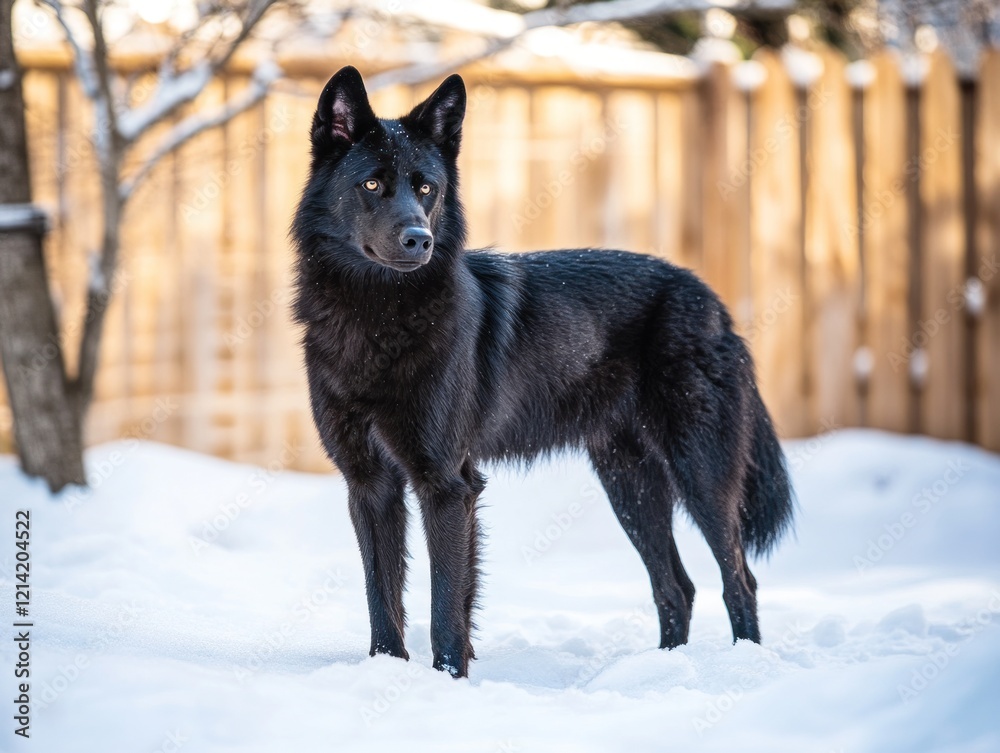 Naklejka premium Black Wolf in Winter