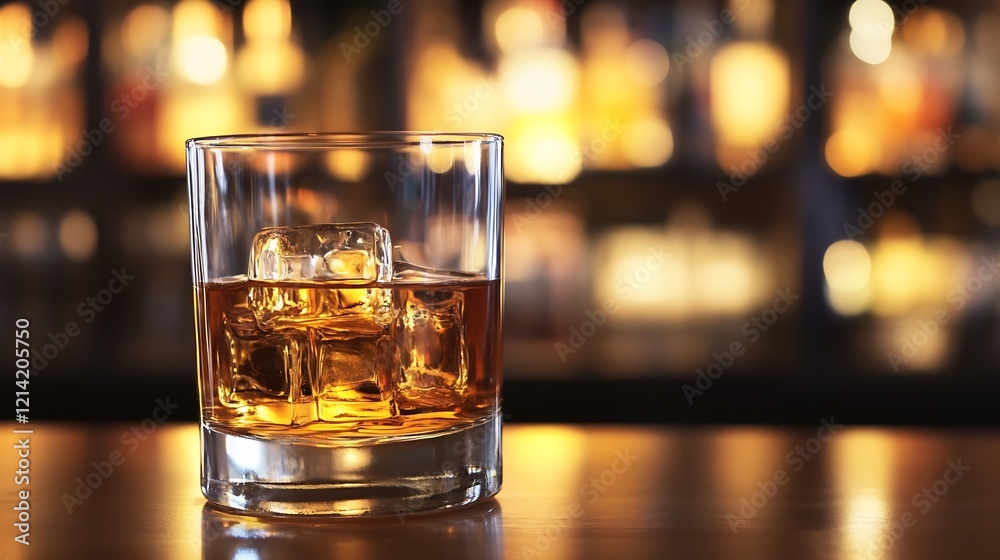 Refreshing Whiskey with Ice Cubes in a Moodily Lit Bar Setting : Generative AI Refreshing Whiskey with Ice Cubes in a Moodily Lit Bar Setting : Generative AI