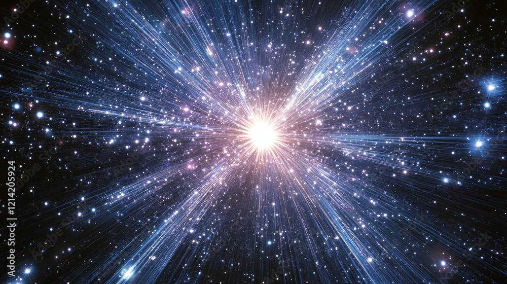 Fototapeta premium A dazzling starburst with radiant beams of light surrounded by countless stars in deep space creating a cosmic spectacle 