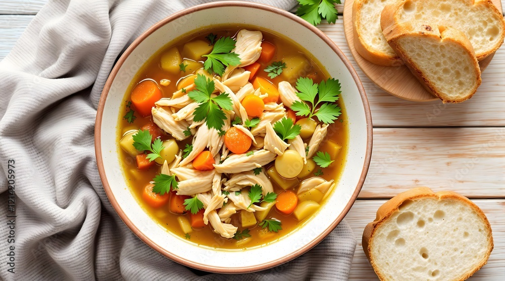 Norwegian Hønsekjøttsuppe with Rustic Bread (Chicken Meat Soup) (Norwegian Cuisine) Norwegian Hønsekjøttsuppe with Rustic Bread (Chicken Meat Soup) (Norwegian Cuisine)
