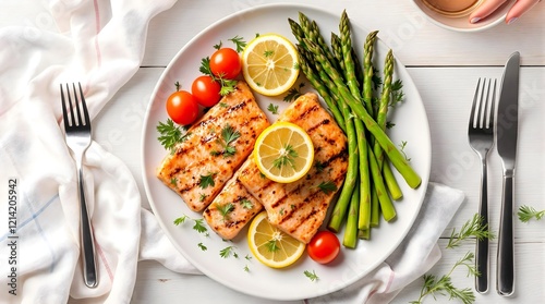 Grilled Grillet Laks with Lemon and Herb Garnish (Grilled Salmon) (Norwegian Cuisine) photo