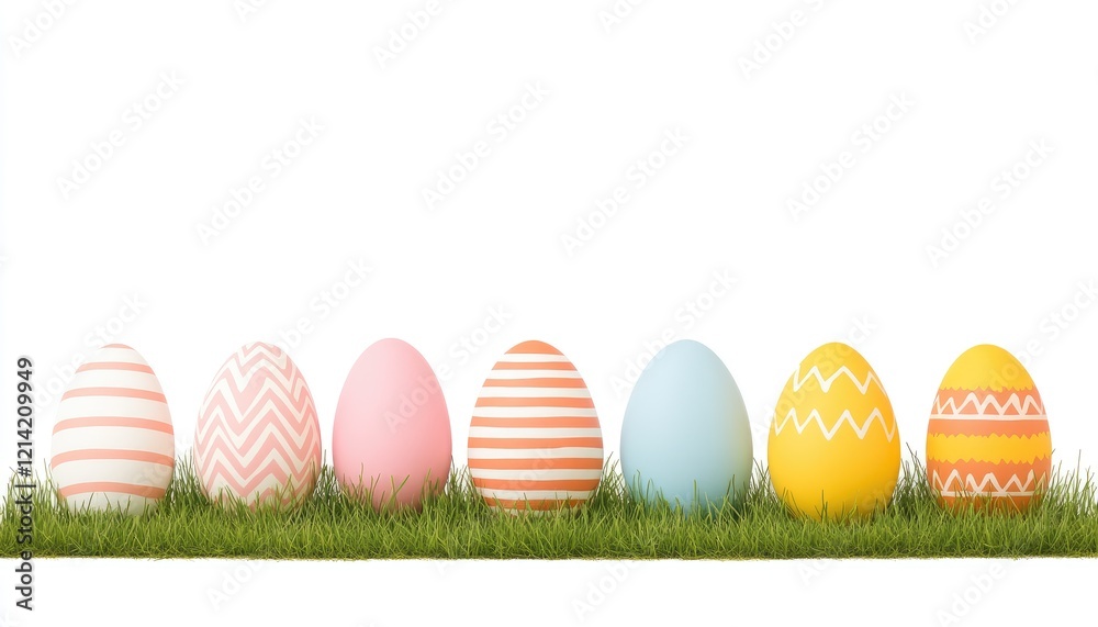 Colorful Easter eggs arranged on green grass, symbolizing spring celebration with a bright background Colorful Easter eggs arranged on green grass, symbolizing spring celebration with a bright background