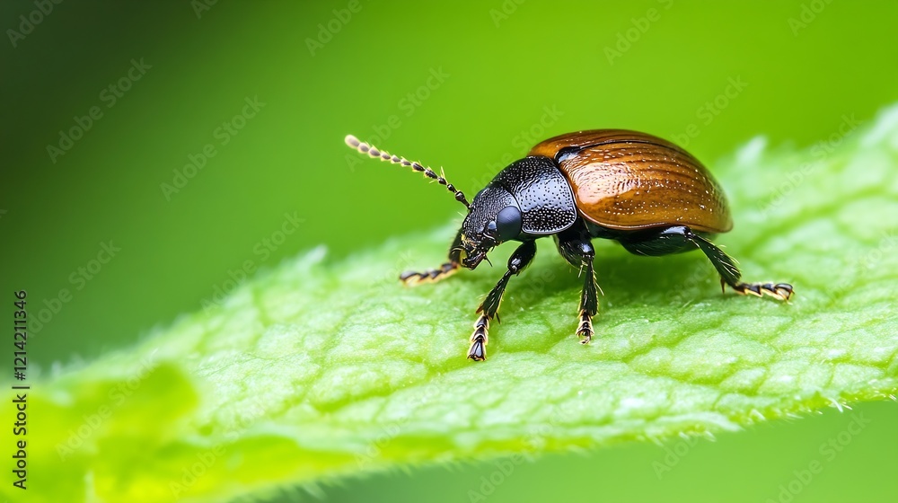 Detailed View of Brown Beetle on Green Leaf Showcasing Natural Intricacies and Habitat : Generative AI Detailed View of Brown Beetle on Green Leaf Showcasing Natural Intricacies and Habitat : Generative AI