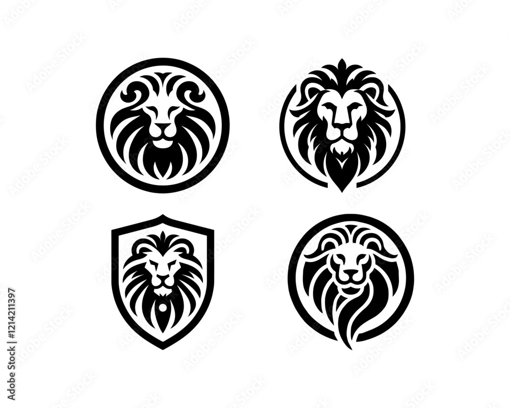 Set of Lion logo design vector illustration. Simple silhouette.Flat style. Logo design template. Animal logotype concept. Set of Lion logo design vector illustration. Simple silhouette.Flat style. Logo design template. Animal logotype concept.