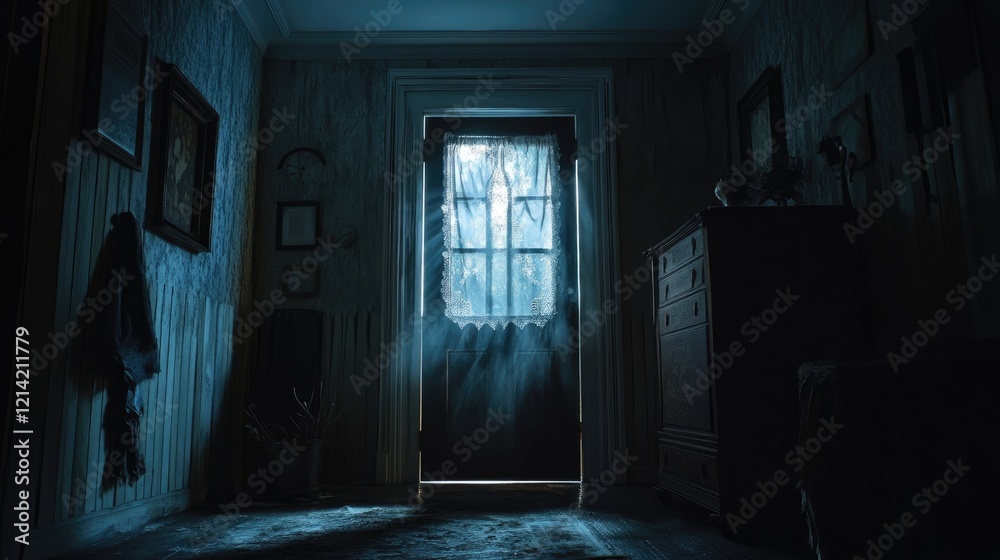 Open door with light going through it. Dark horror room Open door with light going through it. Dark horror room