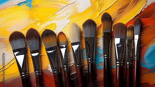 artistic setup with a paintbrush, palette, and vibrant colors, showcasing creativity and craft in painting