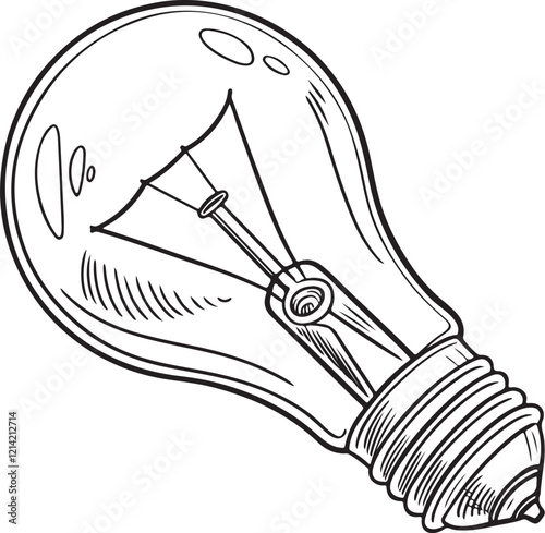 Light Bulb Electricity Sketch Drawing Linear Line Art Vector Illustration Isolated Black and White