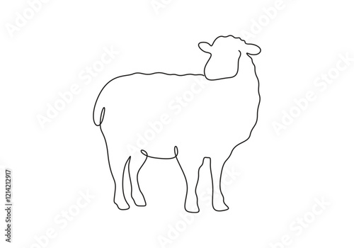 Continuous one line drawing of sheep. Isolated on white background vector illustration