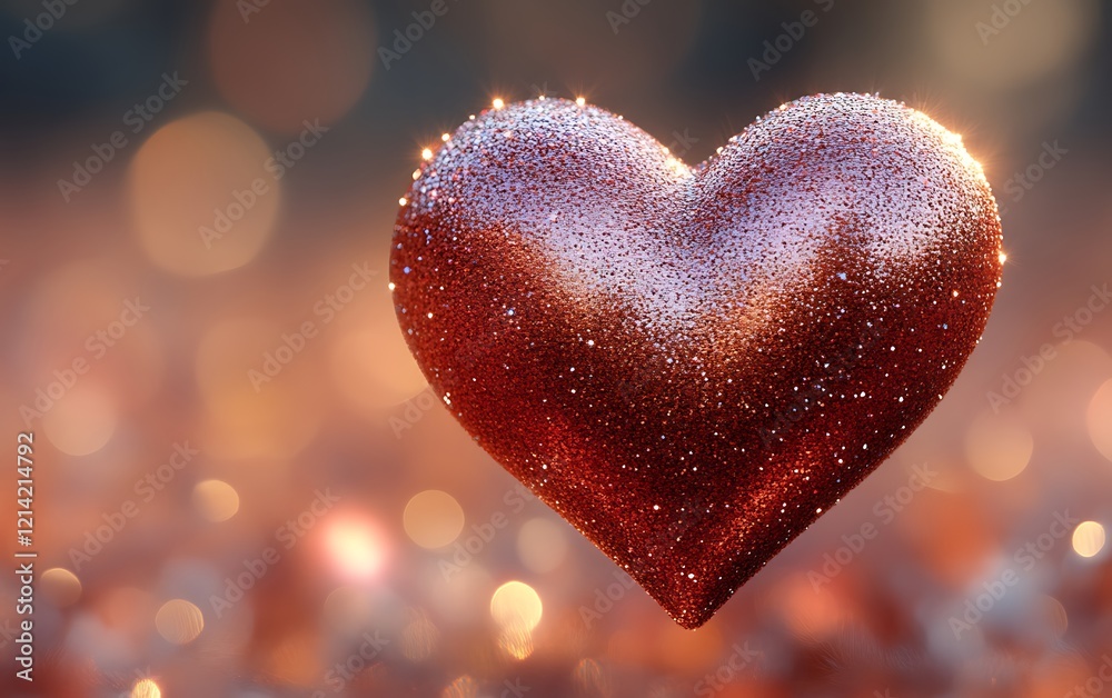 Fototapeta premium Sparkling copper heart bokeh background.