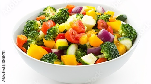 Vibrant salad featuring fresh raw vegetables like broccoli and carrots, bursting with vitamins and organic goodness. 