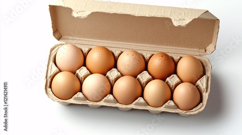 fresh pack of organic brown and white eggs in an open carton