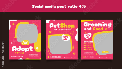 Set of Social media templates for pet shop, dog grooming and sale promotion. 