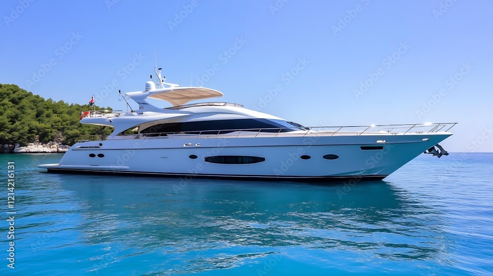 Sleek Modern Yacht Sailing on a Calm Blue Sea under a Clear Sunny Sky : Generative AI Sleek Modern Yacht Sailing on a Calm Blue Sea under a Clear Sunny Sky : Generative AI
