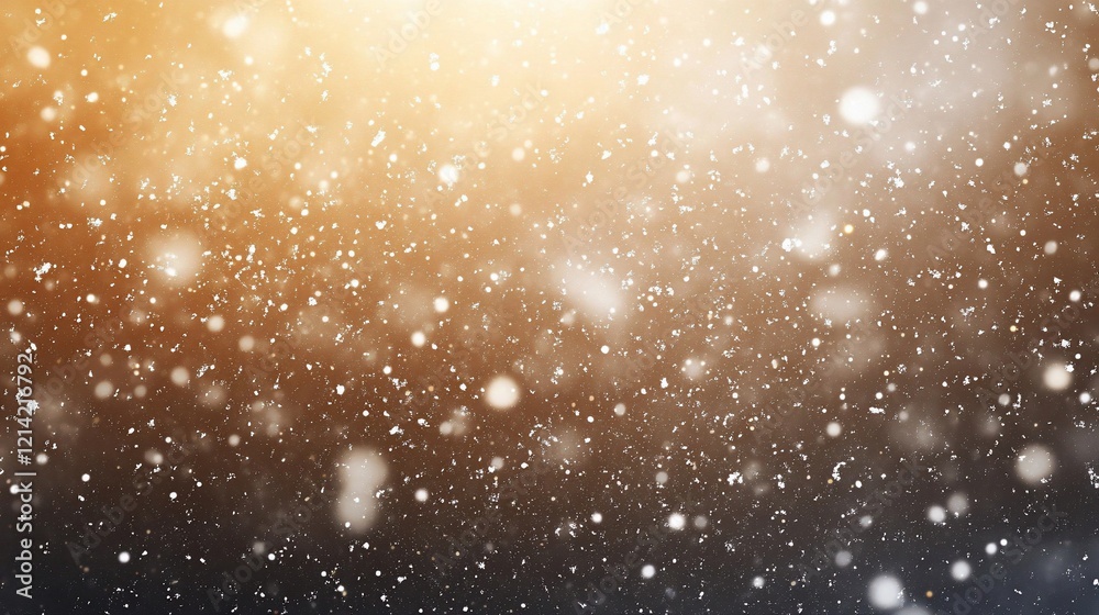 Fototapeta premium Abstract winter background with falling snow and warm light.