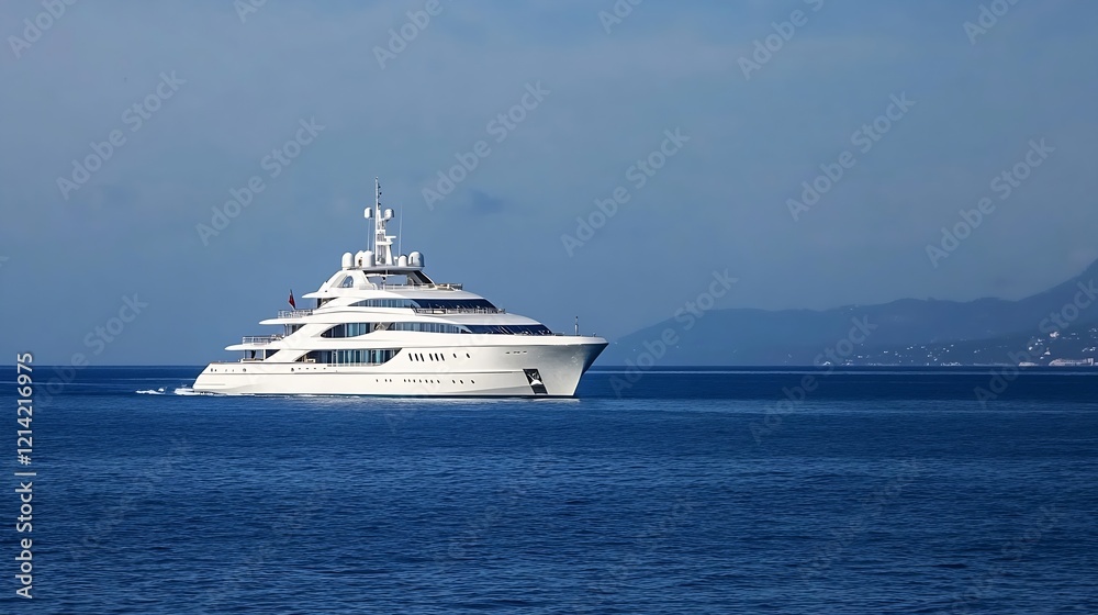 Majestic White Superyacht Navigating Serene Waters on Tranquil Ocean Voyage : Generative AI Majestic White Superyacht Navigating Serene Waters on Tranquil Ocean Voyage : Generative AI