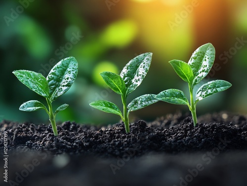 Planting seeds in the soil, nurturing new life as saplings sprout and grow. A symbol of sustainability, ecology, and organic gardening