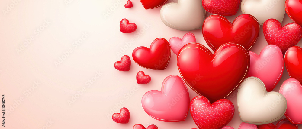 Red and pink hearts with soft gradient background
