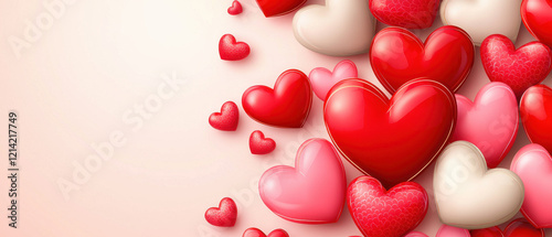 Red and pink hearts with soft gradient background