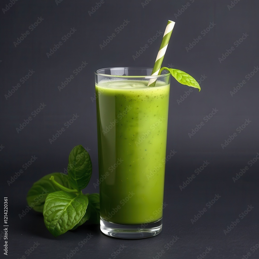 Refreshing Green Smoothie in Glass with Straw Refreshing Green Smoothie in Glass with Straw