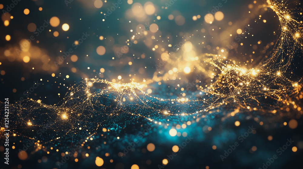 Abstract digital background electromagnetic wave background Innovation digital wave, information technology background and green luxury background with golden line decoration and curve light effect