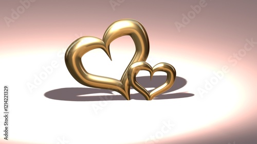 The image depicts two golden hearts side by side, of different sizes, against a soft glowing background. The design is minimalist and elegant, symbolizing love, luxury, and warmth.