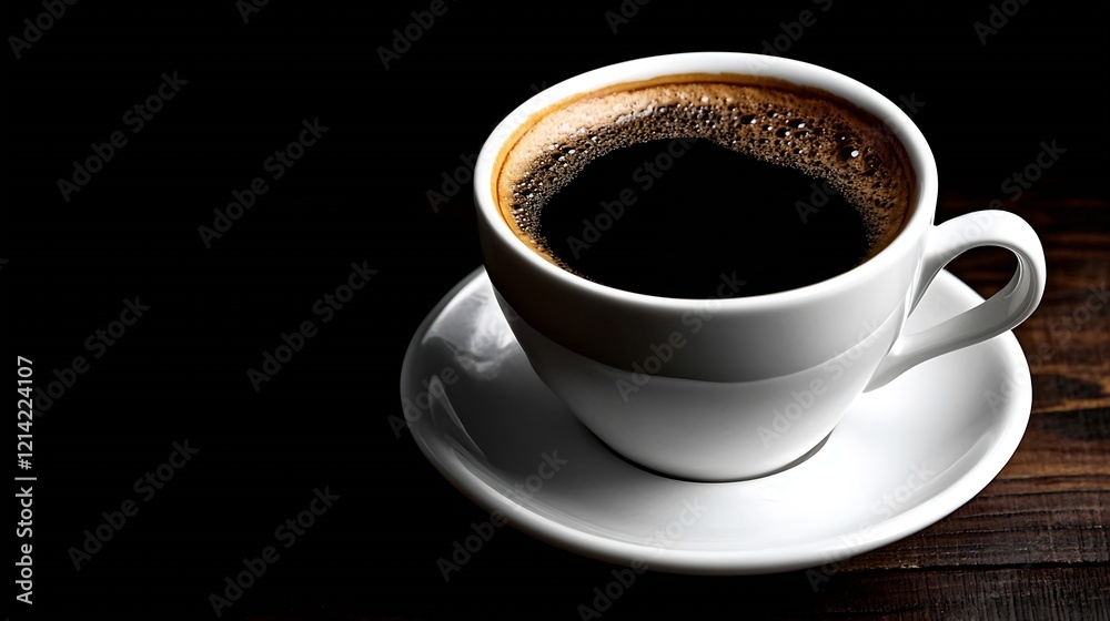 Freshly brewed coffee in white ceramic cup on dark wood table : Generative AI Freshly brewed coffee in white ceramic cup on dark wood table : Generative AI